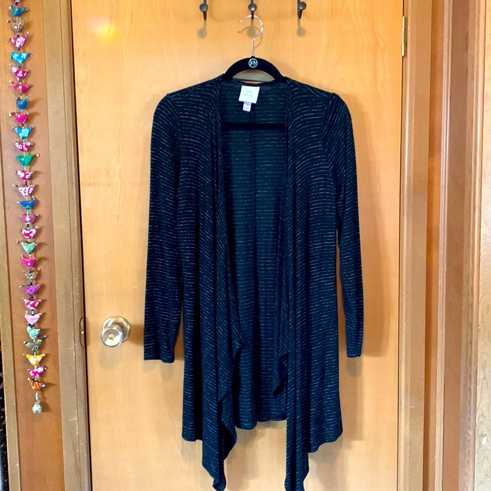 Knox Rose long cardi, black & white stripes, size S.